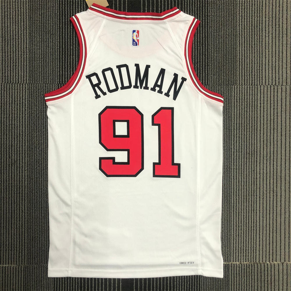 NBA Chicago Bulls Round Neck White 75th anniversaryJersey RODMAN#91 S-XXL