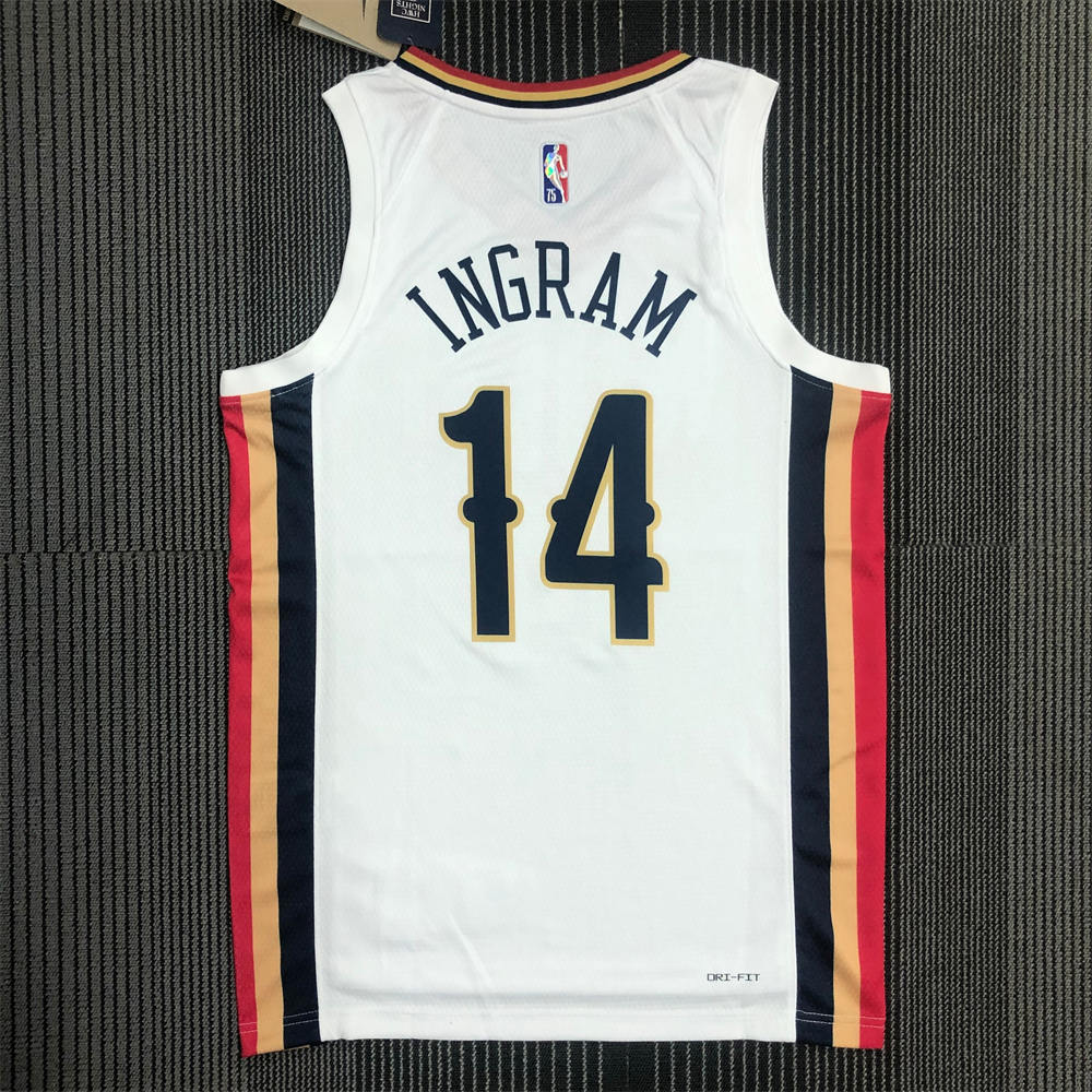 NBA New Orleans Pelicans V-Neck White 75th Anniversary jersey INGRAM#14 S-XXL