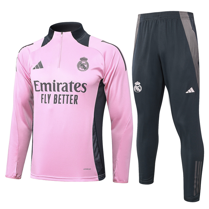 24/25 Real Madrid Pink Long-sleeved half-pull training kit Football team kit