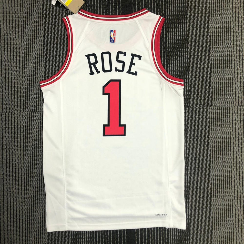 NBA Chicago Bulls Round Neck White 75th anniversaryJersey ROSE#1 S-XXL