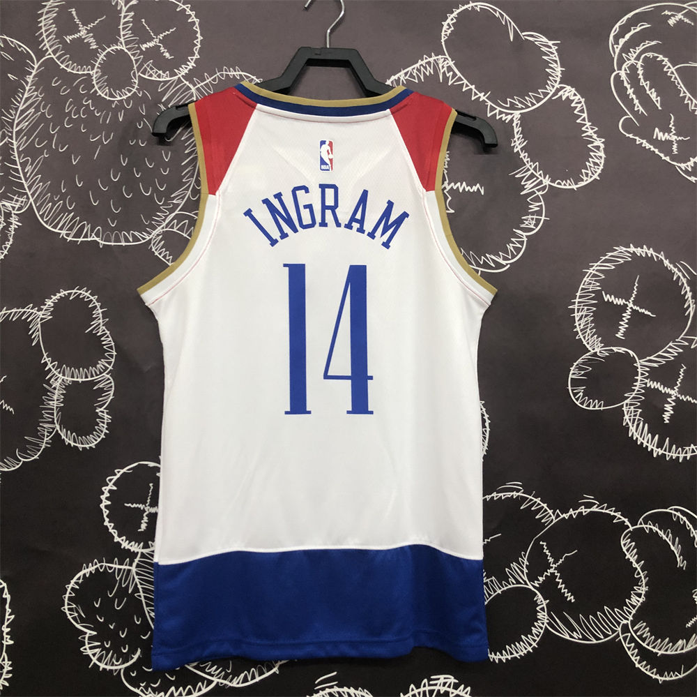 NBA New Orleans Pelicans V-Neck White jersey INGRAM#14 S-XXL