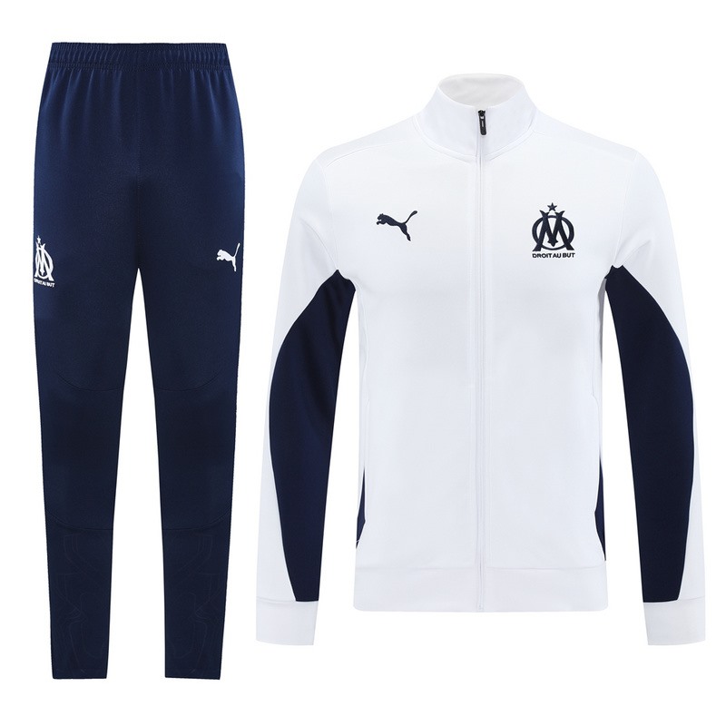 2024 0lympique Marseille White Jacket Training Suit Set Football Team Shirt Sports Fashion