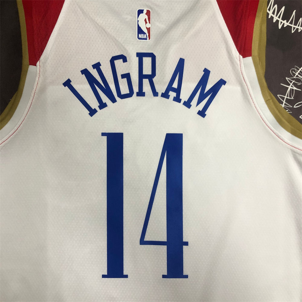 NBA New Orleans Pelicans V-Neck White jersey INGRAM#14 S-XXL