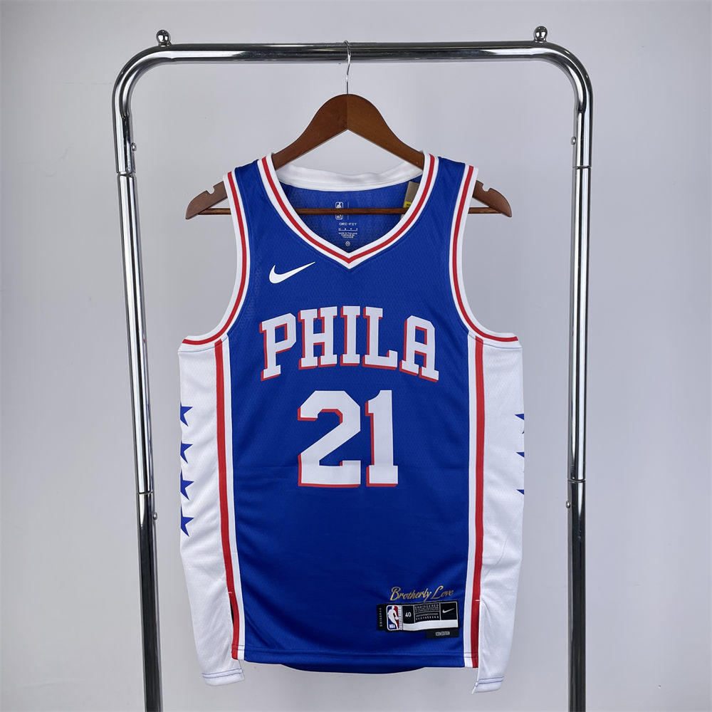 NBA Philadelphia 76ers V-Neck Blue ersey EMBIID#21 S-XXL