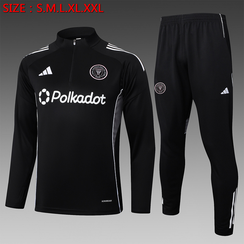 202526 Miami Black Long-sleeved half-pull training kit Football team kit