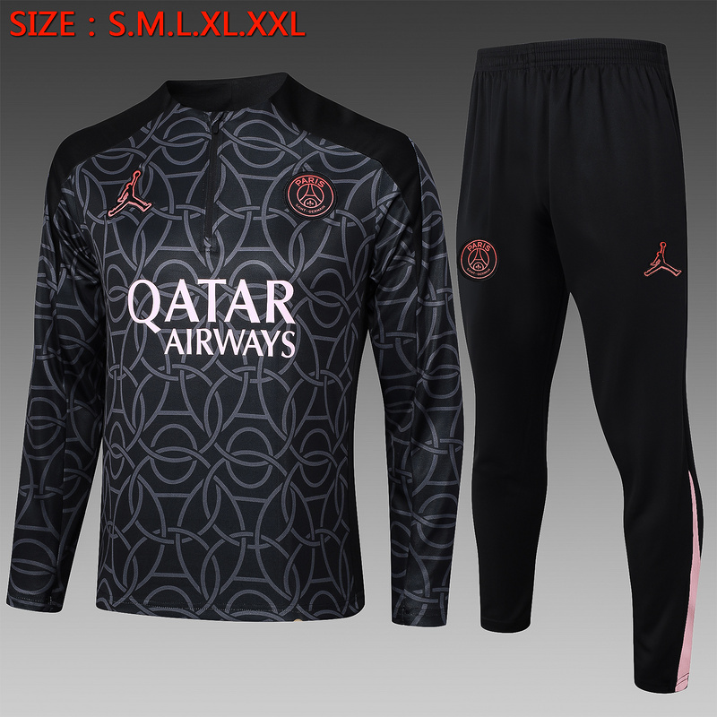 24/25 Paris Black Long-sleeved half-pull training kit Football team kit