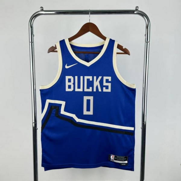 NBA Milwaukee Bucks 2025 V-Neck City Edition Blue jersey LILLARD#0 S-XXL