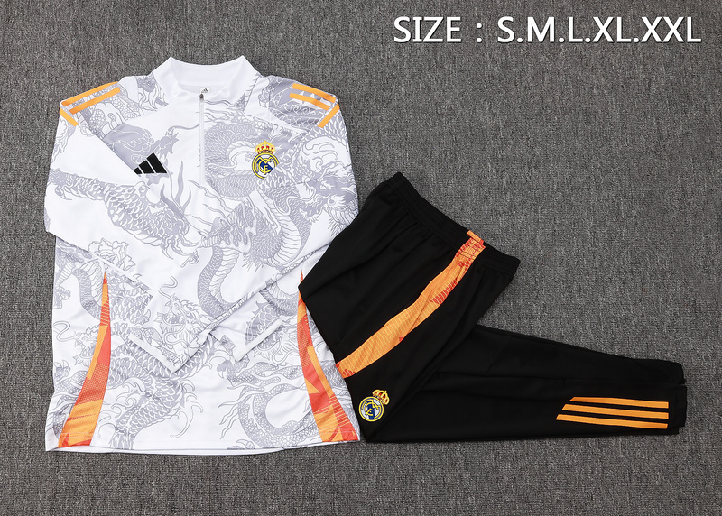 24/25 Real Madrid White Long-sleeved half-pull training kit Football team kit