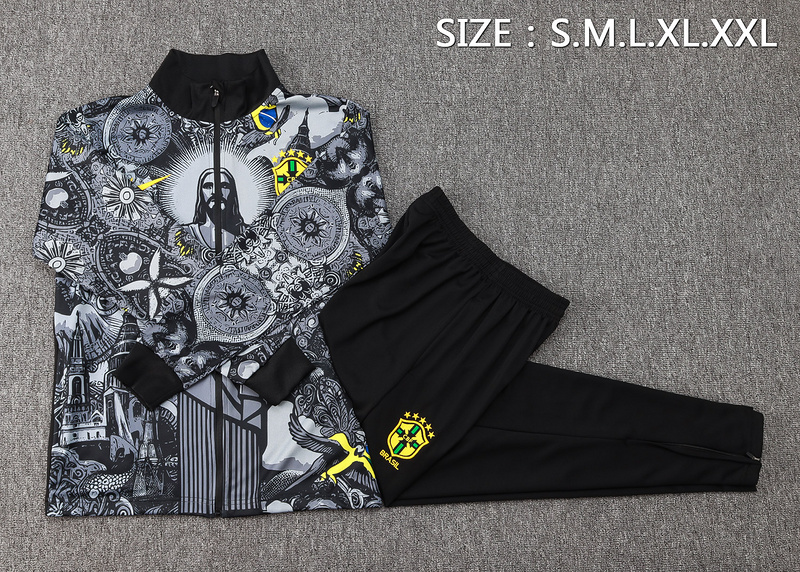 2024/25 Brazil Black Jacket Training Suit Set Football Team Shirt Sports Fashion