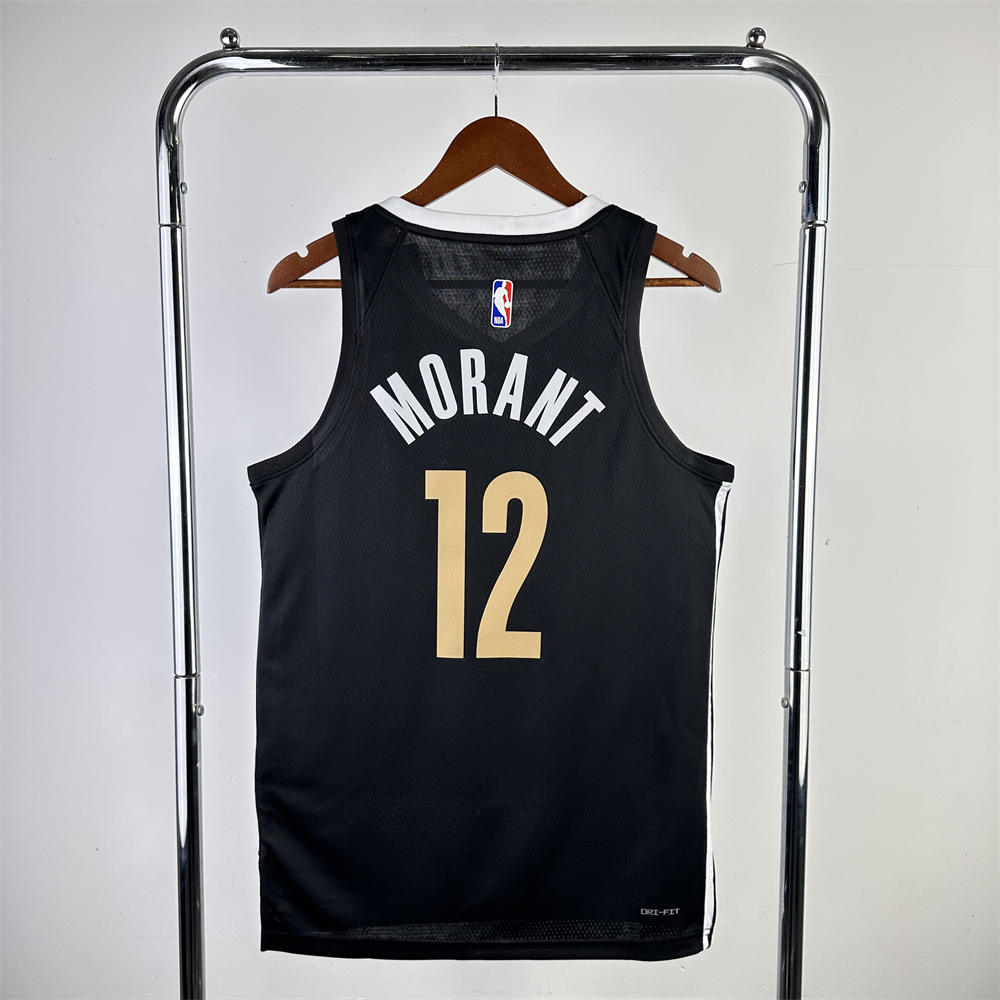 NBA Memphis Grizzies 2024 City Edition V-Neck Black Jersey MORANT#12 S-XXL