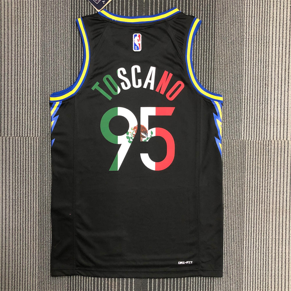 NBA Golden State Warriors V-Neck Mexico Edition 75th Anniversary Black Jersey TOSCANO#95 S-XXL