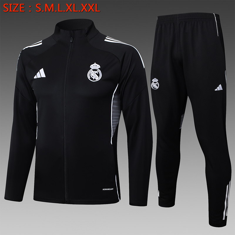 2024/25 Real Madrid Black Jacket Training Suit Set Football Team Shirt Sports Fashion