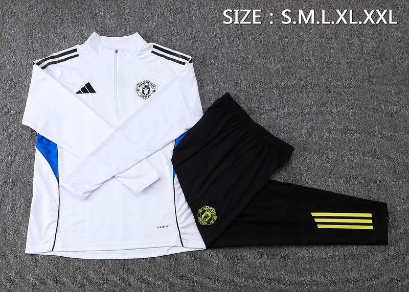 202526 Manchester United White Long-sleeved half-pull training kit Football team kit