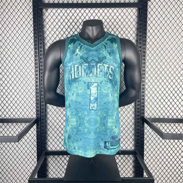NBA Charlotte Hornets V-Neck Honor edition green jersey BALL#1 S-XXL