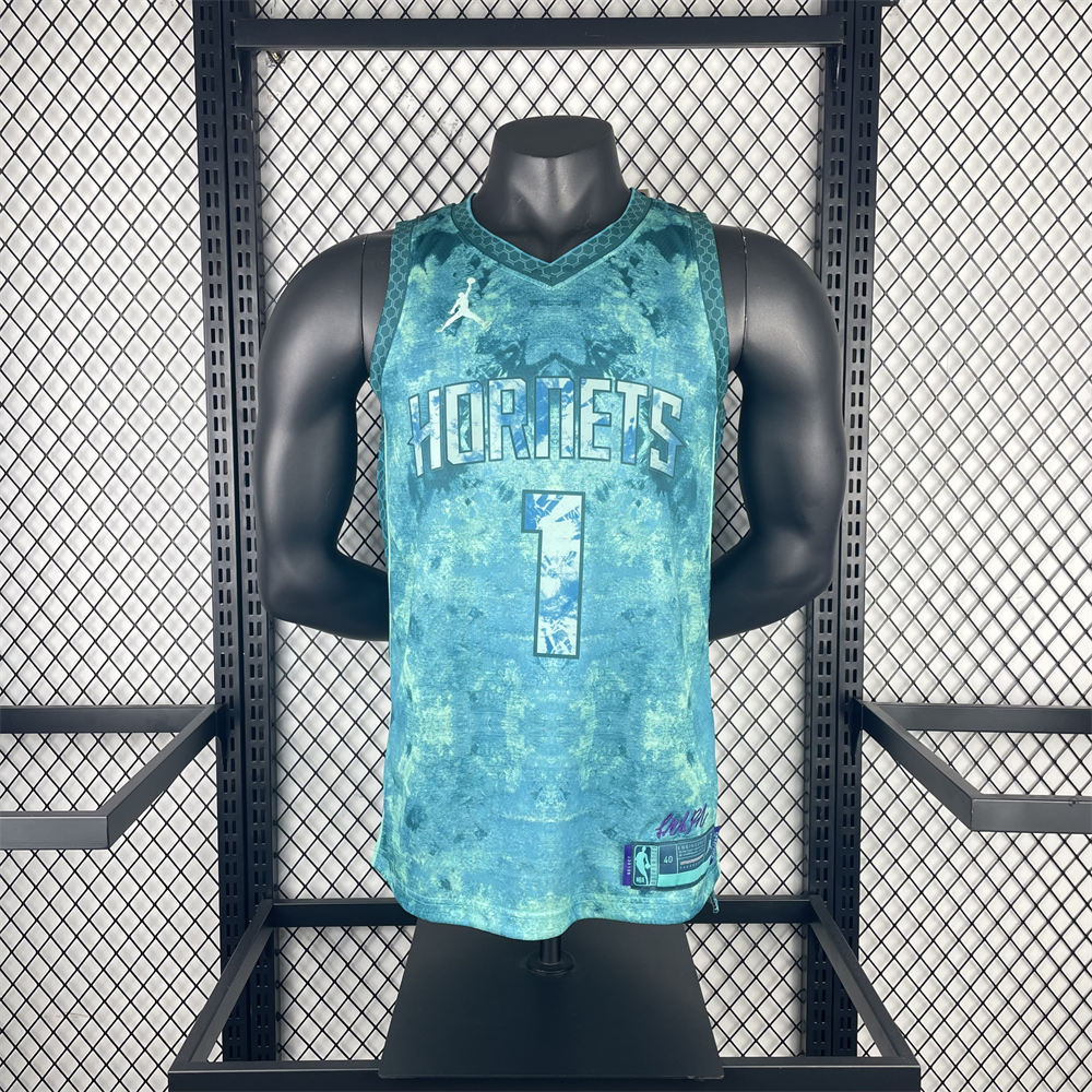 NBA Charlotte Hornets V-Neck Honor edition green jersey BALL#1 S-XXL