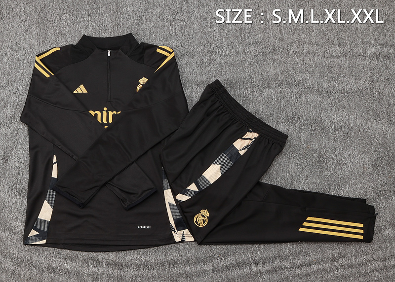 24/25 Real Madrid Black Long-sleeved half-pull training kit Football team kit
