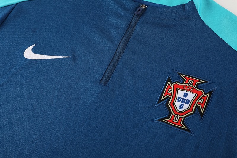 2024 Portugal Royal Blue Long-sleeved half-pull training kit Football team kit