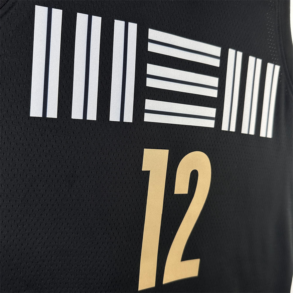 NBA Memphis Grizzies 2024 City Edition V-Neck Black Jersey MORANT#12 S-XXL