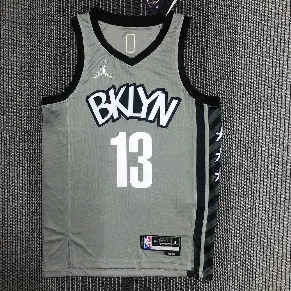 NBA Brooklyn Nets V-neck Grey 75th Anniversary JORDAN Edition HARDEN#13 Jersey S-XXL