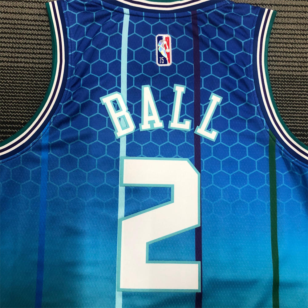 NBA Charlotte Hornets V-Neck Light Green BALL#2 Jersey S-XXL