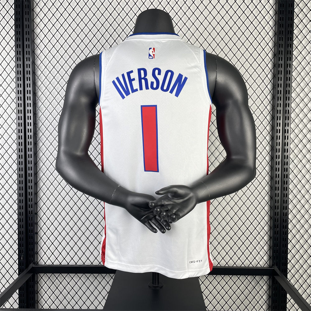 NBA Detroit Pistons 2024 IVERSON#1 Swingman White Jersey S-XXL