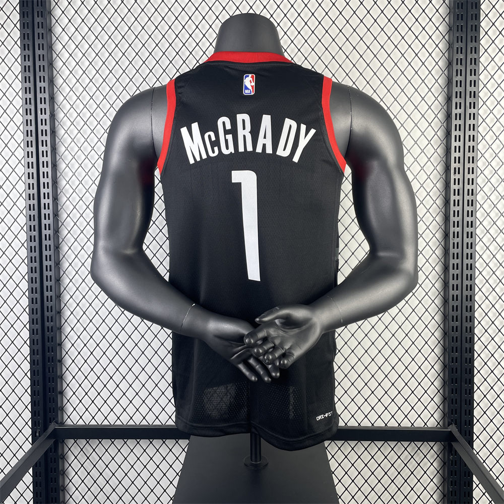 NBA Houston Rockets 2024 V-Neck Balck Jersey McGRADY#1 S-XXL