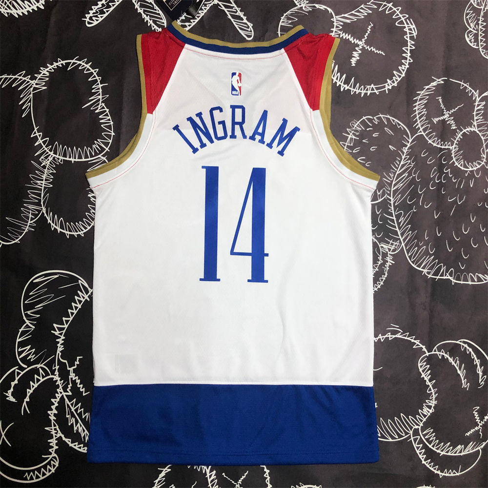 NBA New Orleans Pelicans V-Neck White jersey INGRAM#14 S-XXL