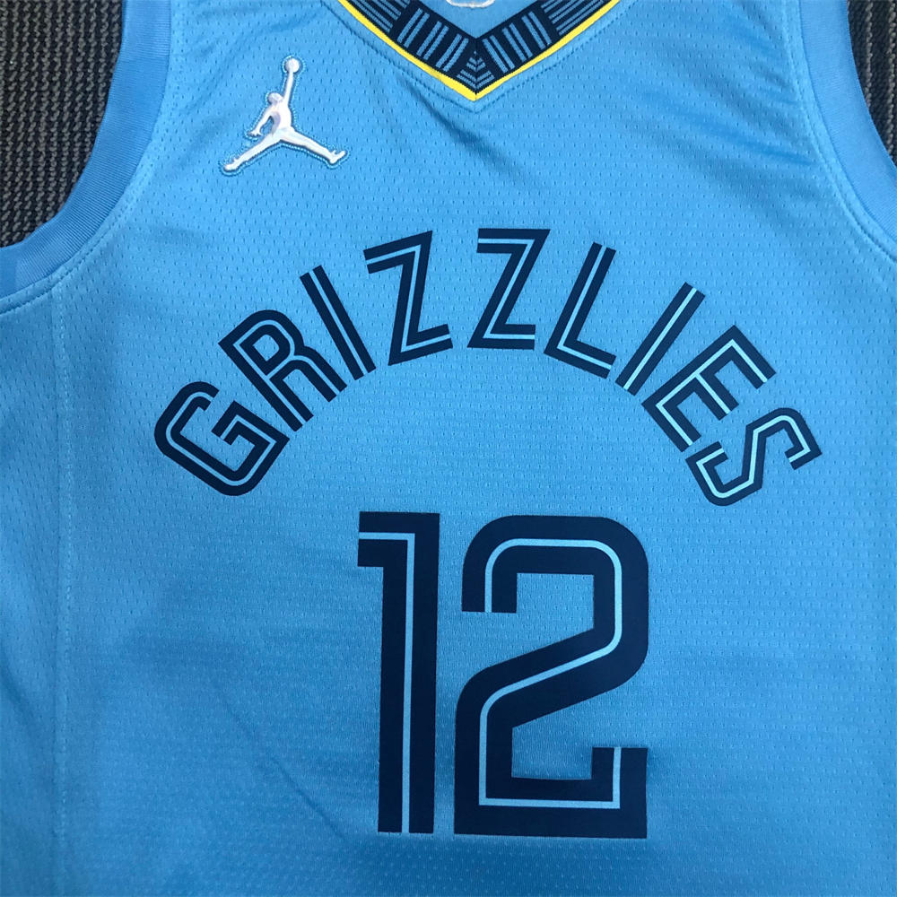 NBA Memphis Grizzies Round Neck Blue 75th AnniversaryJersey MORANT #15 S-XXL