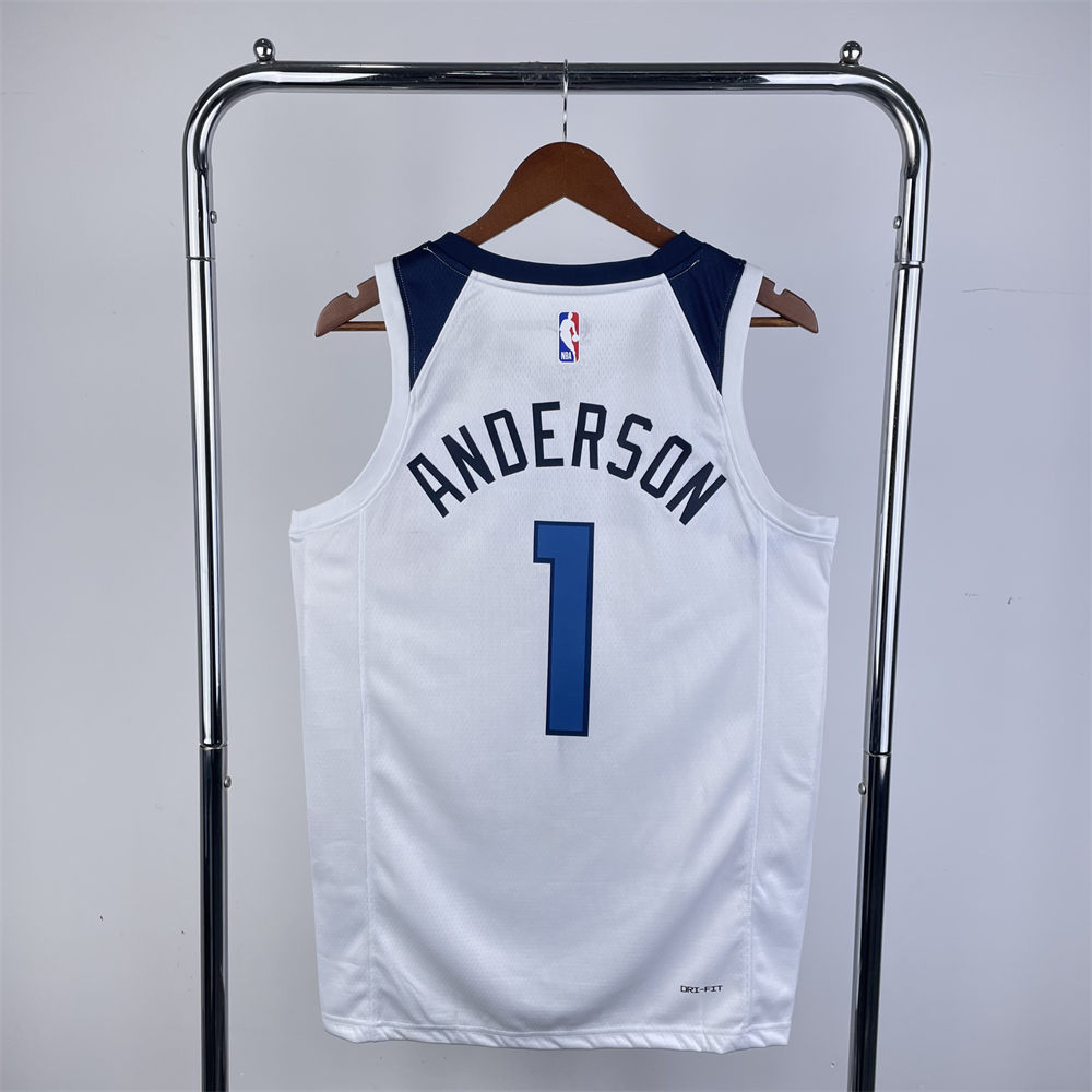 NBA Minnesota Timberwolves 2023 V-Neck White Jersey ANDERSON#1 S-XXL