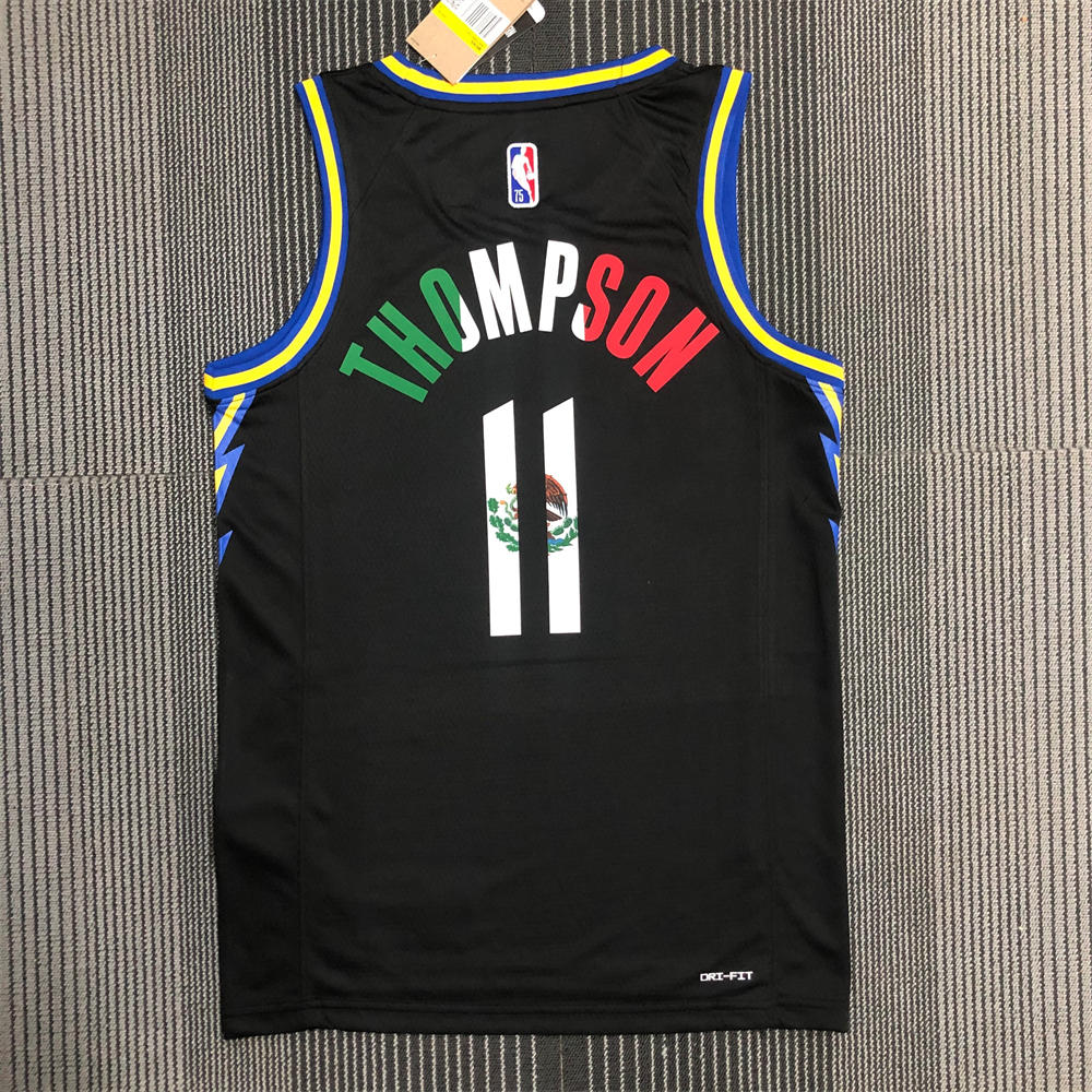 NBA Golden State Warriors V-Neck Mexico Edition 75th Anniversary Black Jersey THOMPSON#11 S-XXL