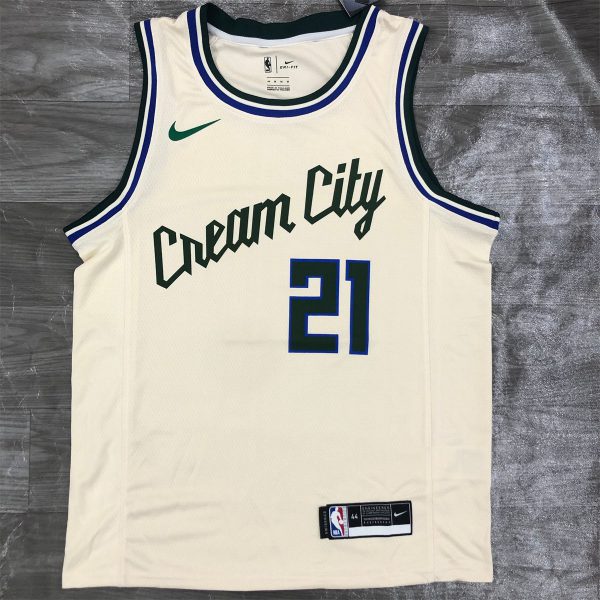 NBA Milwaukee Bucks Round neck Beige jersey HOLIDAY#21 S-XXL