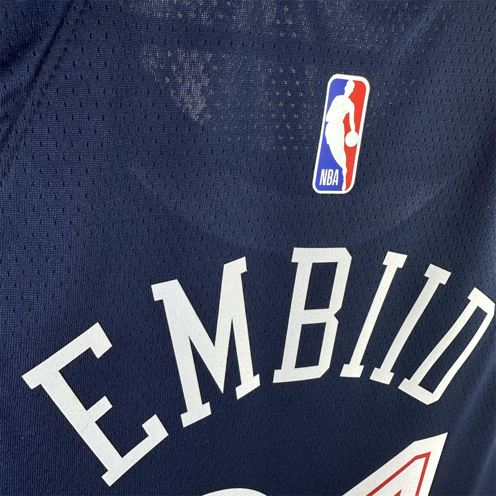 NBA Philadelphia 76ers 2024 Round Neck City Edition Black Jersey EMBIID#21 S-XXL