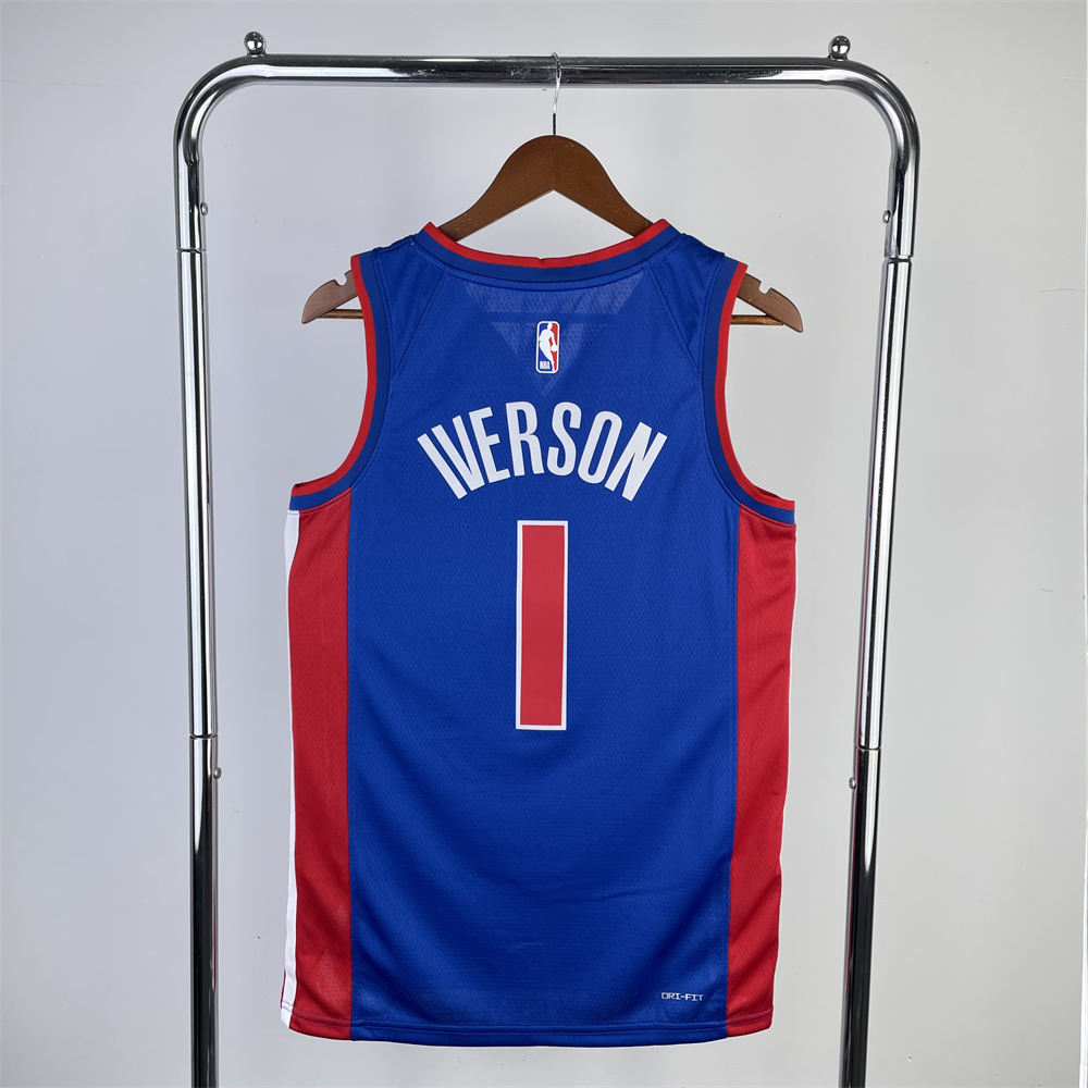 NBA Detroit Pistons 2023 IVERSON#1 Swingman Blue Jersey S-XXL