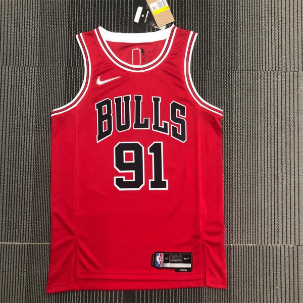 NBA Chicago Bulls Round Neck Red 75th anniversaryJersey RODMAN#91 S-XXL