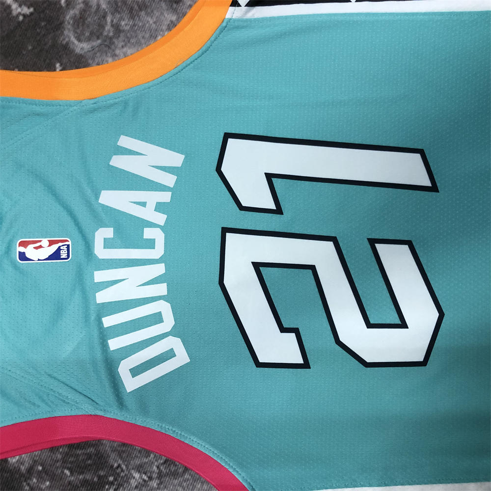 NBA San Antonio Spurs V-Neck Cyan jersey DUNCAN#21 S-XXL