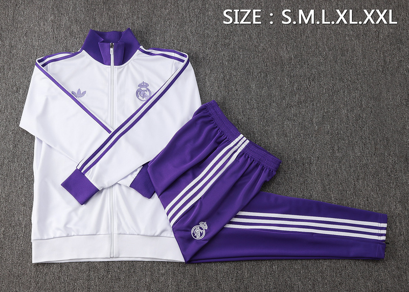 2024/25 Real Madrid White Jacket Training Suit Set Football Team Shirt Sports Fashion