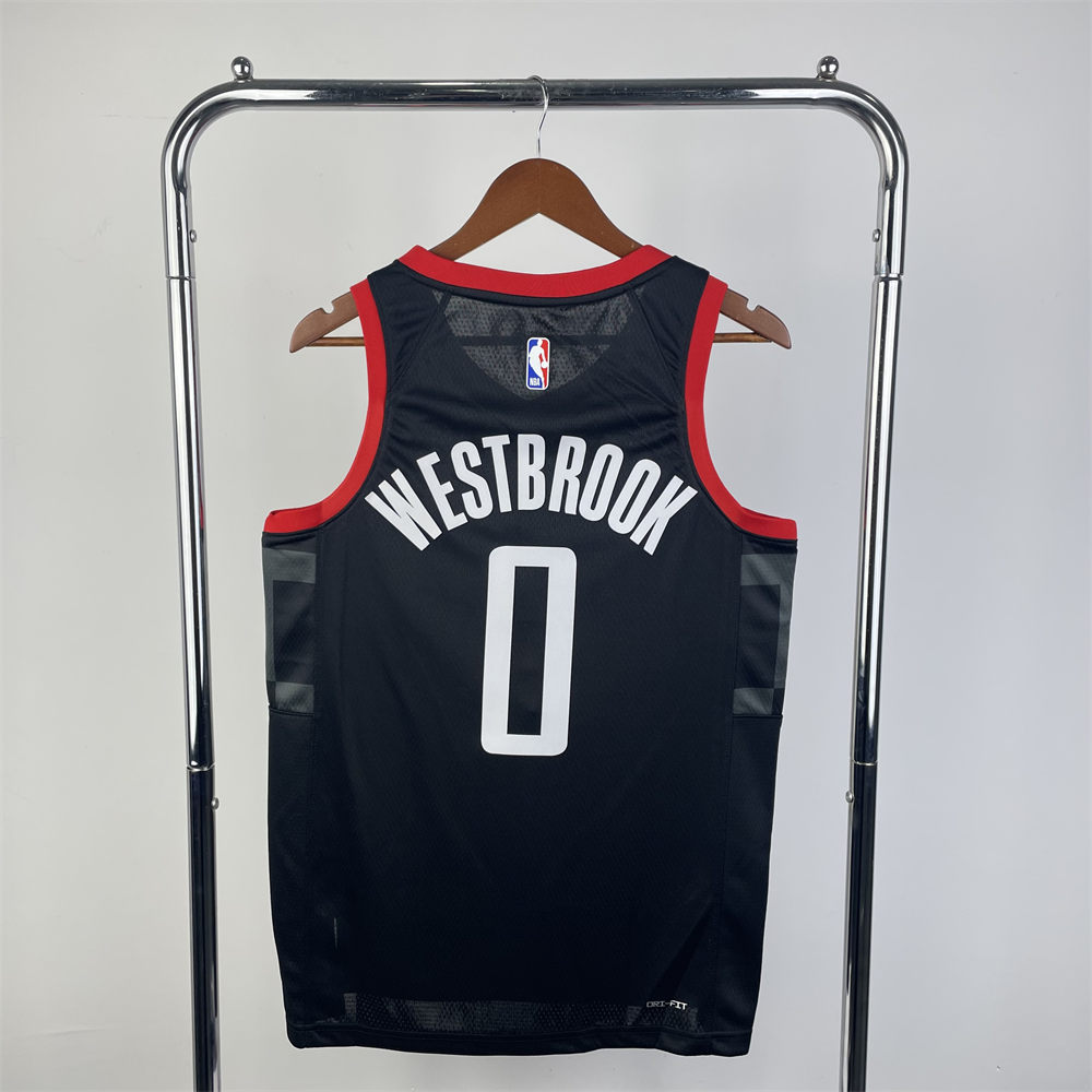 NBA Houston Rockets 2024 V-Neck Balck Jersey WESTBROOK#0 S-XXL