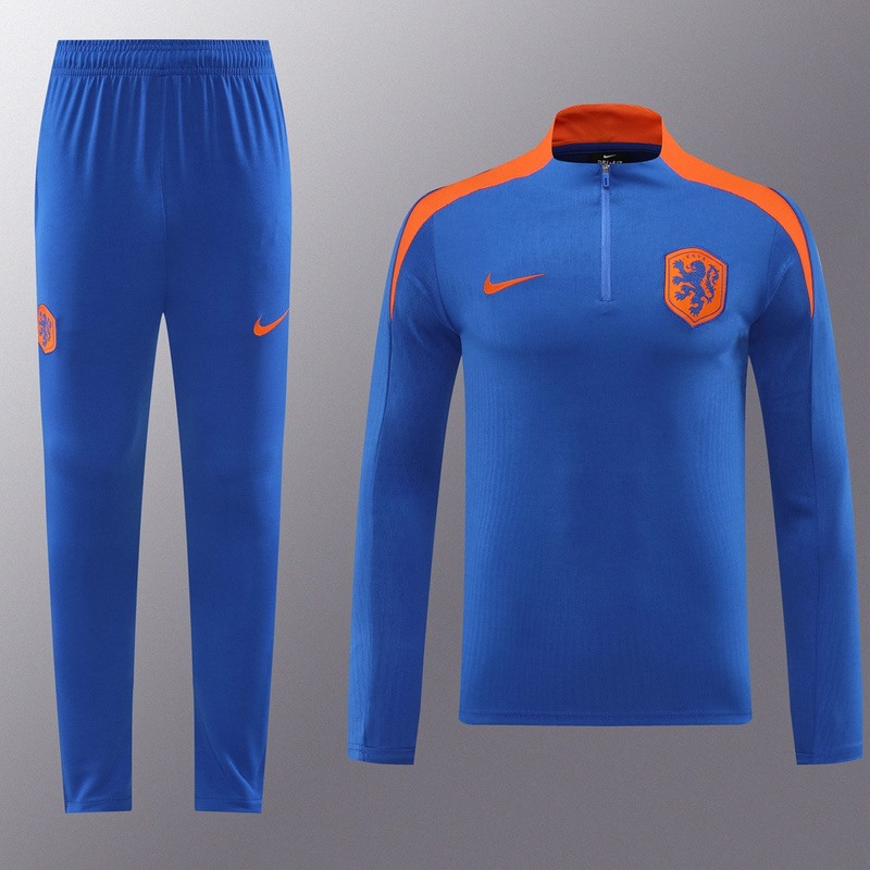 2024 Netherlands Blue Long-sleeved half-pull training kit Football team kit