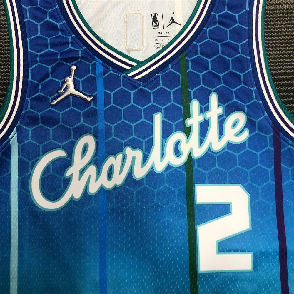 NBA Charlotte Hornets V-Neck Light Green BALL#2 Jersey S-XXL