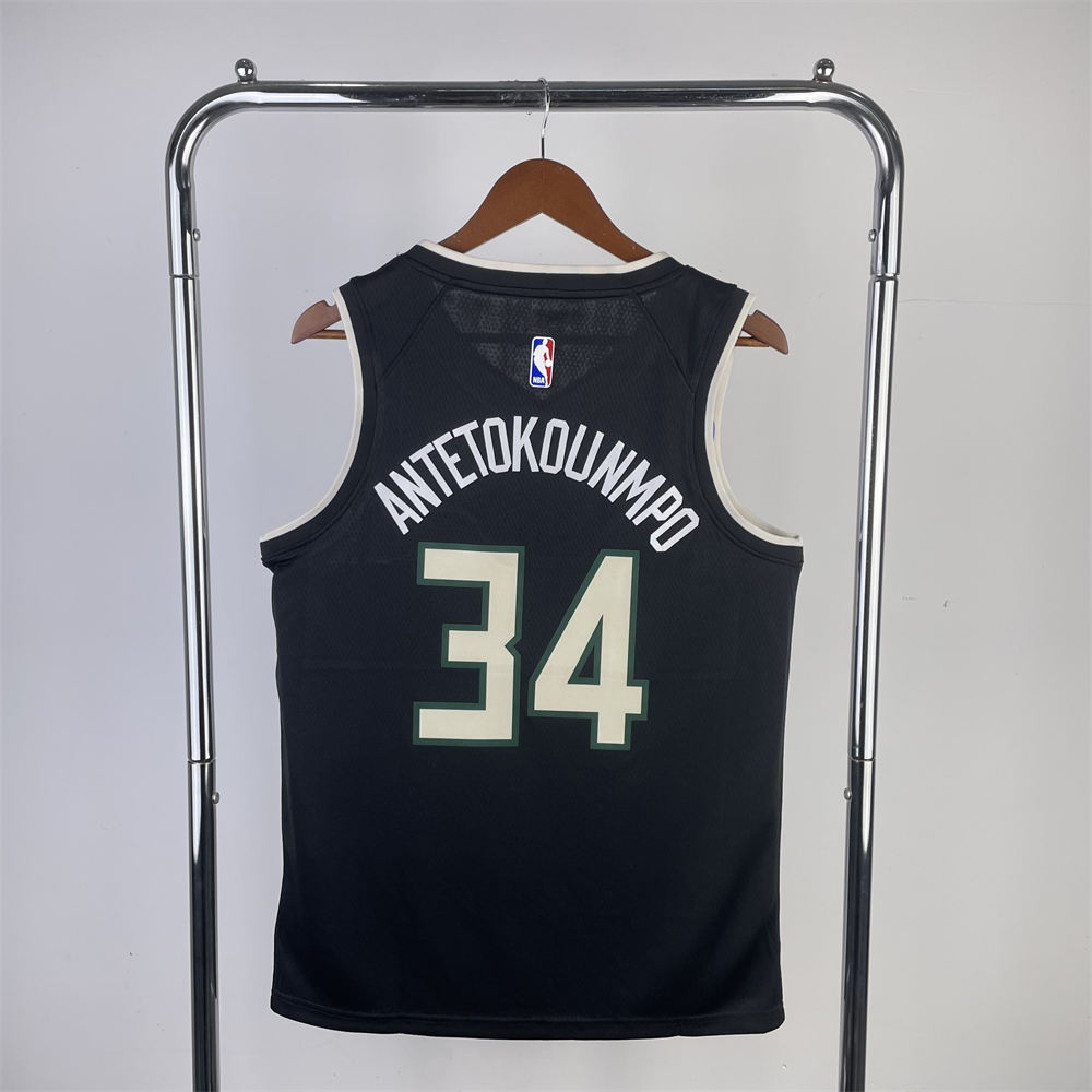 NBA Milwaukee Bucks V-Neck Black jersey ANTETOKOUNMPO#34 S-XXL