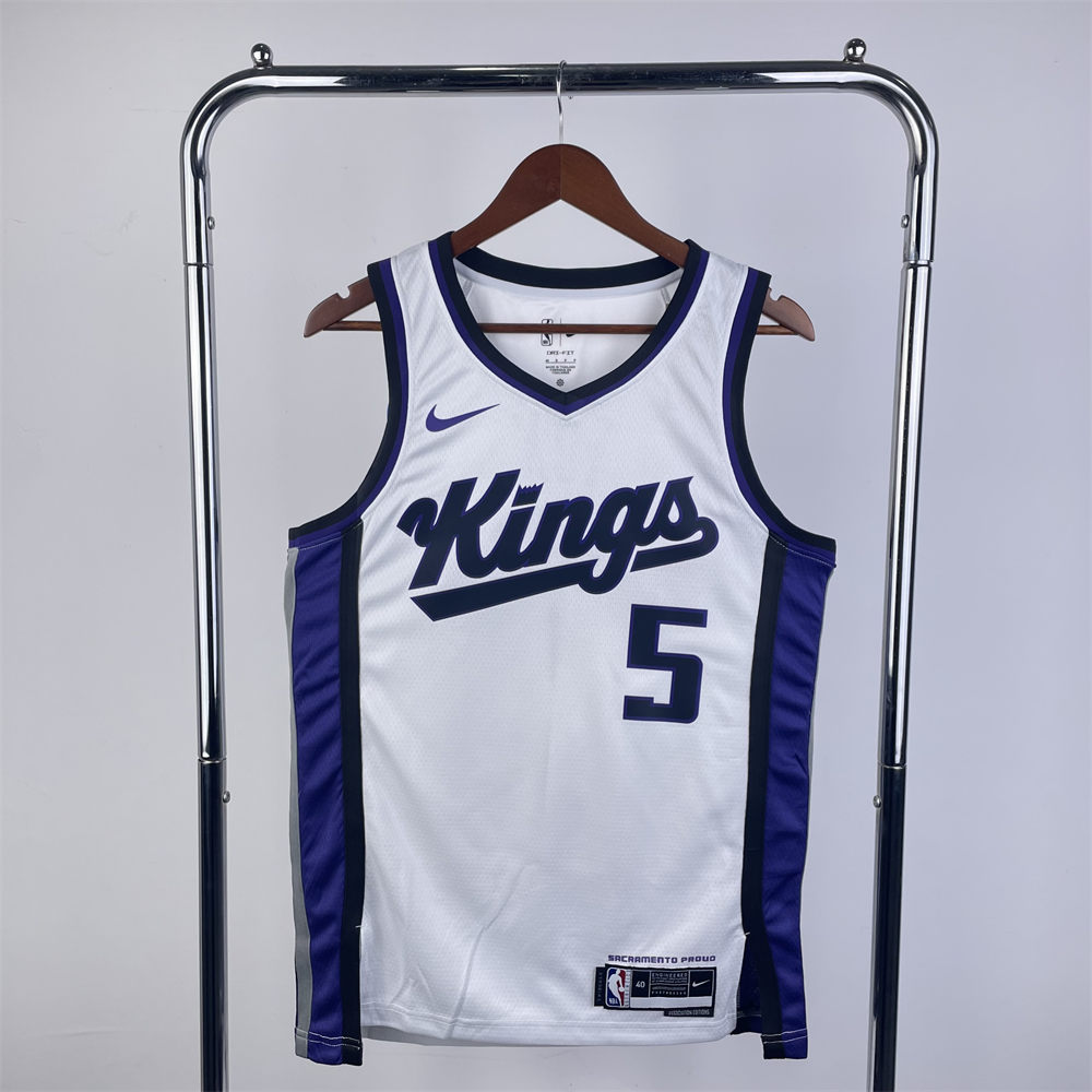 NBA Scaramento Kings 2024 V-Neck White jersey FOX#5 S-XXL