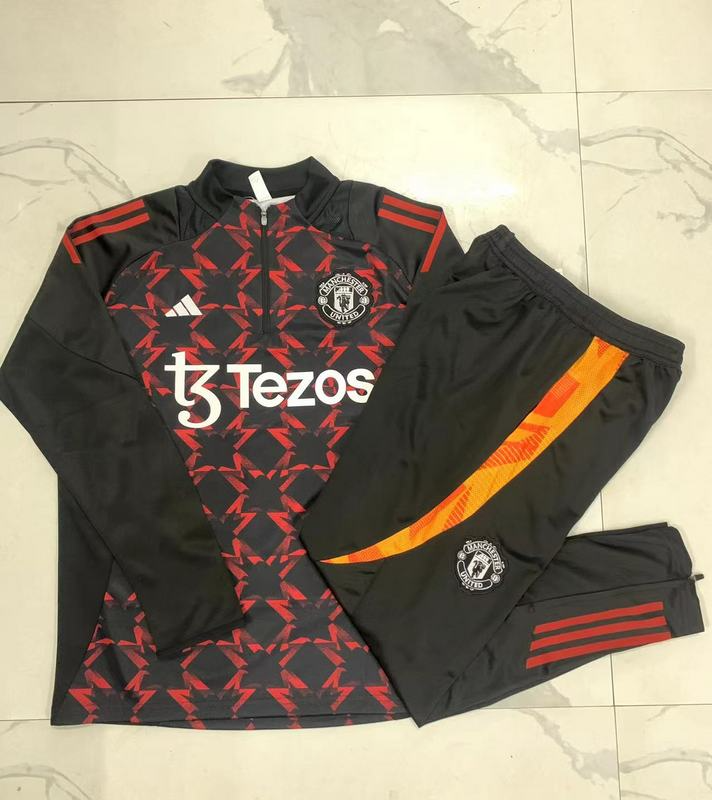24/25 Manchester United Black red Long-sleeved half-pull training kit Football team kit