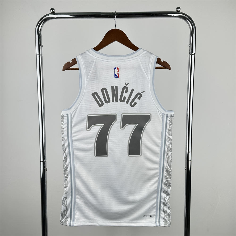 NBA Dallas Mavericks 24/25 City Edition V-Neck White Jersey DONCIC#77 S-XXL