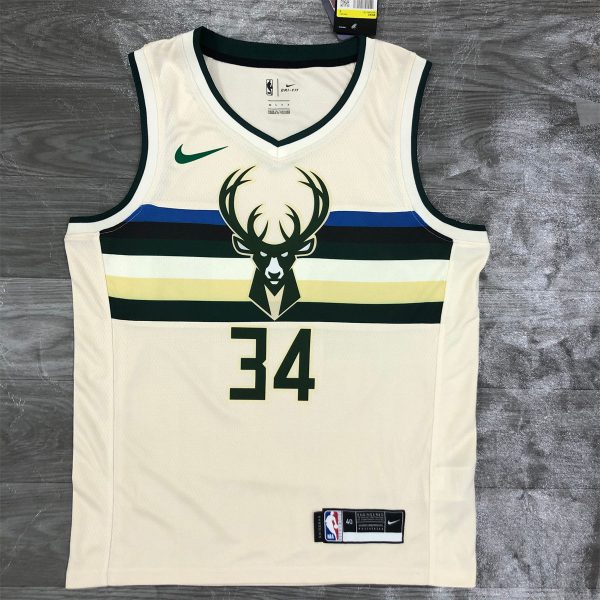 NBA Milwaukee Bucks V-Neck Beige jersey ANTETOKOUNMPO#34 S-XXL