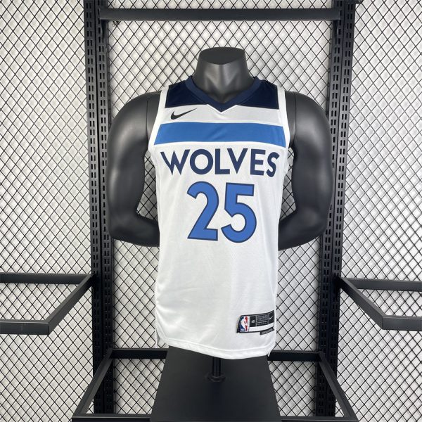 NBA Minnesota Timberwolves 2023 V-Neck White Jersey ROSE#25 S-XXL
