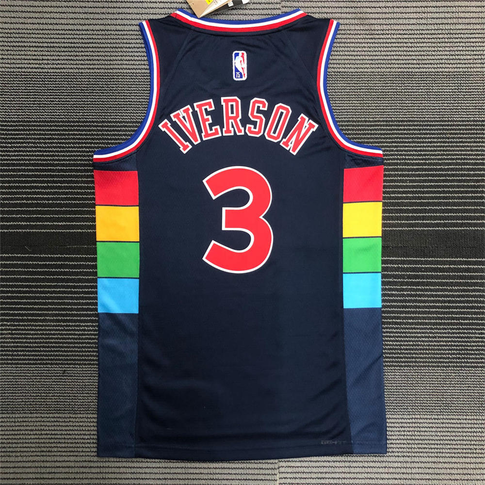 NBA Philadelphia 76ers Round Neck Black 75th Anniversary IVERSON#3 Jersey S-XXL