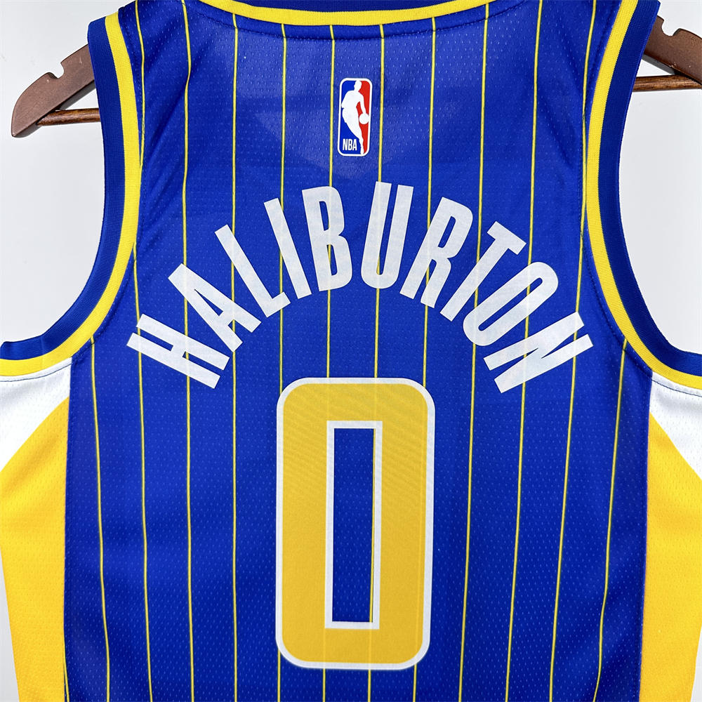 NBA Indiana Pacers 2021 City Edition V-Neck Retro Blue Jersey HALIBURTON#0 S-XXL