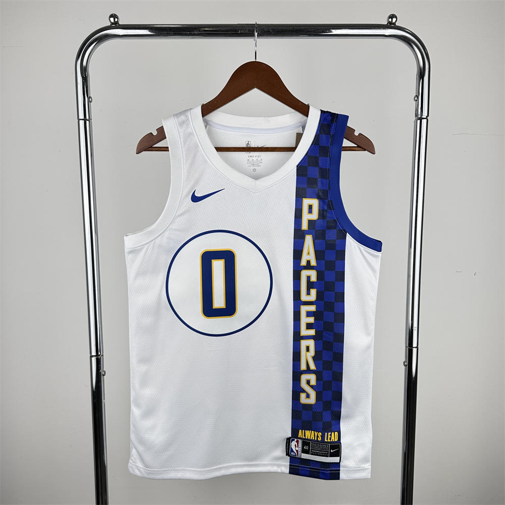 NBA Indiana Pacers 2024 City Edition V-Neck City Edition White Jersey HALIBURTON#0 S-XXL
