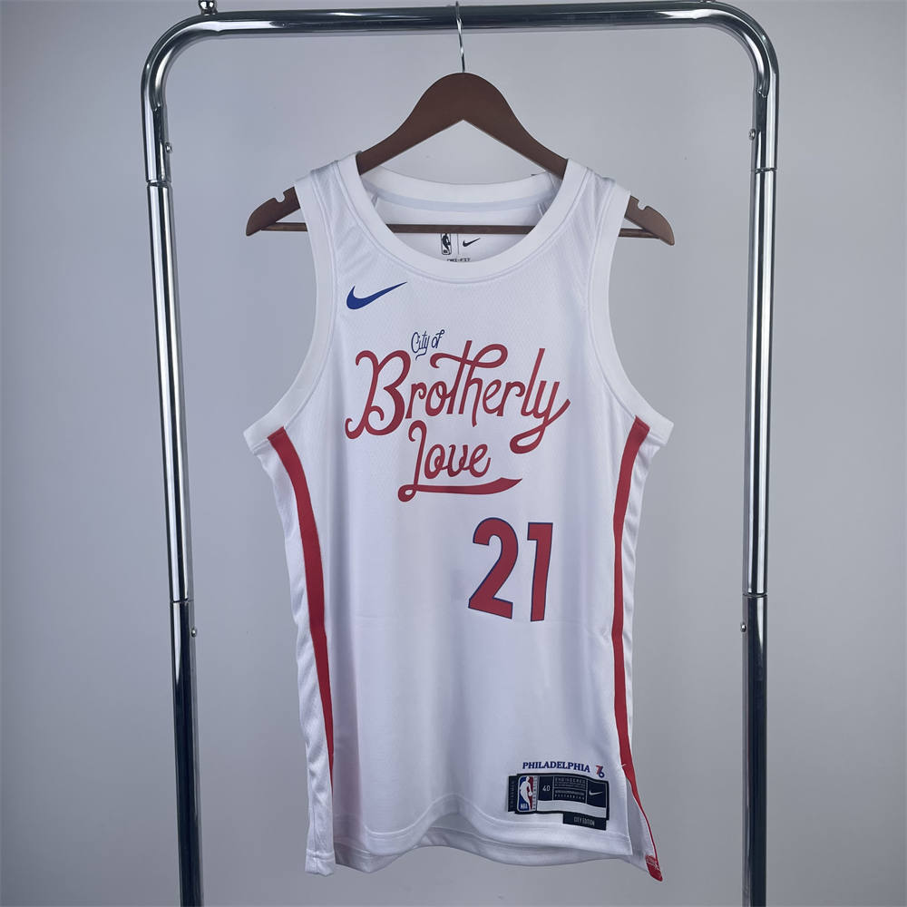 NBA Philadelphia 76ers Round Neck White Jersey EMBIID#21 S-XXL