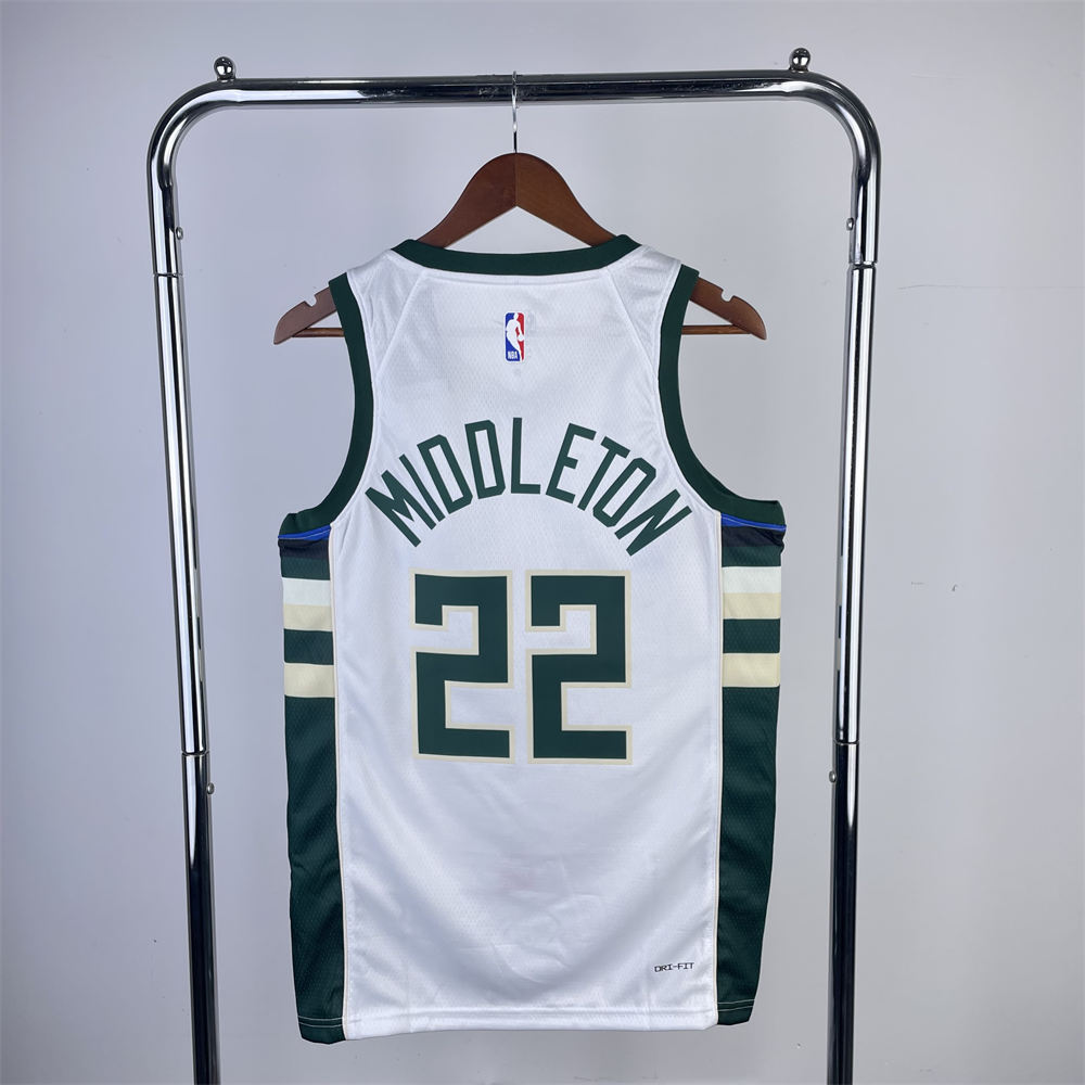 NBA Milwaukee Bucks V-Neck 2023 White jersey MIDDLETON#22 S-XXL